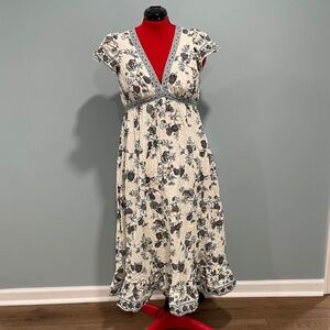 Ivory Embroidered Boho Midi Dress